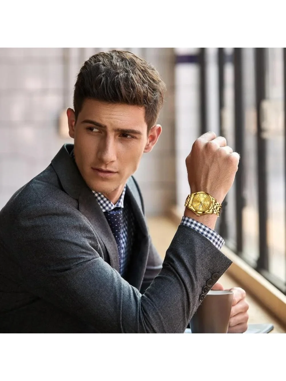 Men's All Gold Diamond Stainless Steel Waterproof Roman Numbers Classic Watch